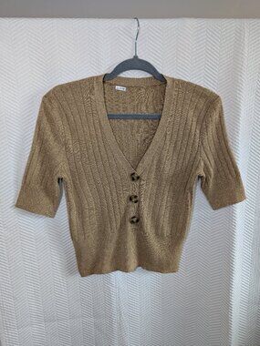 Mango Ribbed Knit Top Gold Metallic Medium Quiet Luxury Minimalist Clean Girl